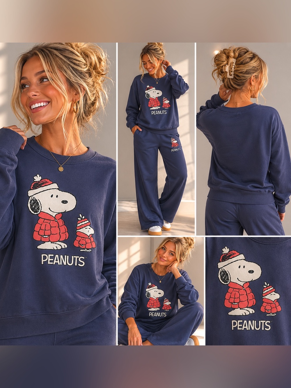 NWT Peanuts Navy Sweatshirt with Snoopy and Woodstock - Picture 4 of 11